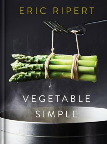 корица на готварска книга с аспержи и текст, който гласи "Ерик Риперт" и "зеленчук просто"