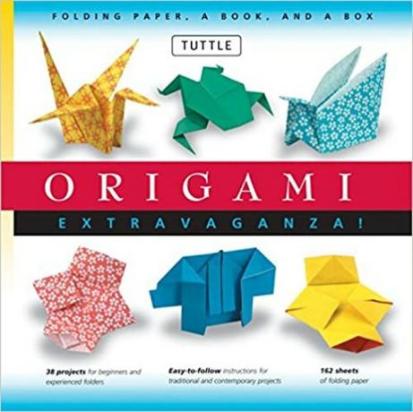 Capa de livro de origami com seis formatos de origami em cores diferentes
