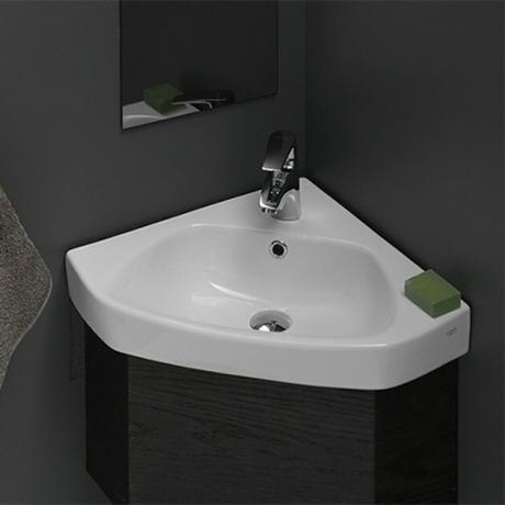 Pia de banheiro de cerâmica pequena queda de canto de cerâmica ou pia de banheiro fixada na parede a partir da tomada de banho