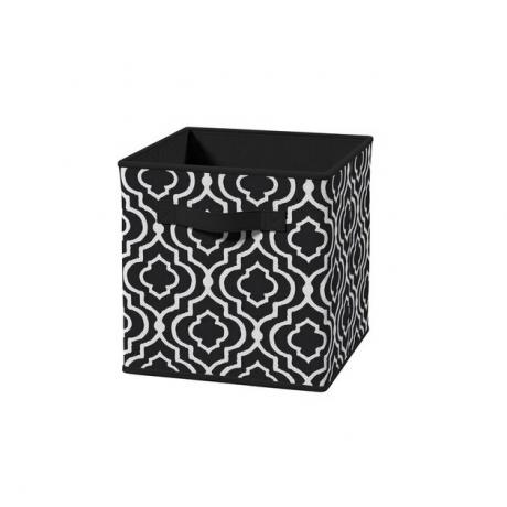 Recipiente de armazenamento de tecido estampado em preto e branco com alças