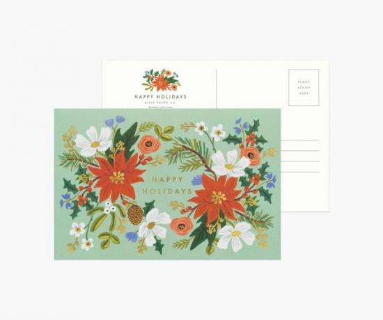postal floral de férias, mostrado na frente e atrás