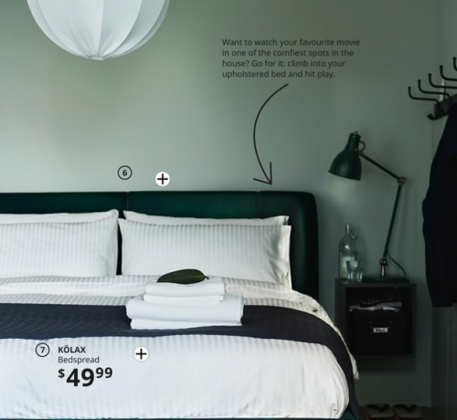 parede verde menta no quarto no catálogo ikea 2021