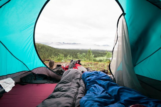 vista natural de dentro de uma tenda azul
