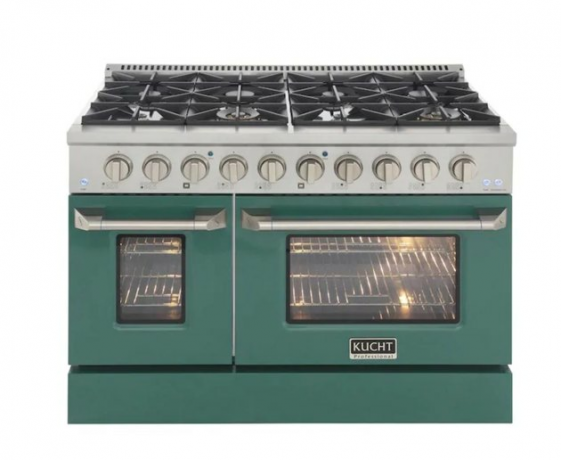 Fogão duplo forno em aço inox e verde