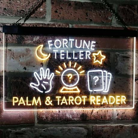 Fortune Teller Palm Tarot Reader Dual Color LED Neon Sign branco e laranja