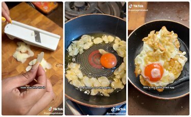 screenshot di tiktok toast all'avocado con uovo fritto all'aglio