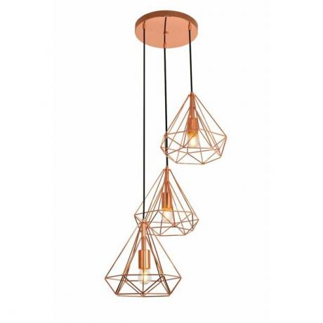 koperen eetkamerlamp, geometrische koperen hanger