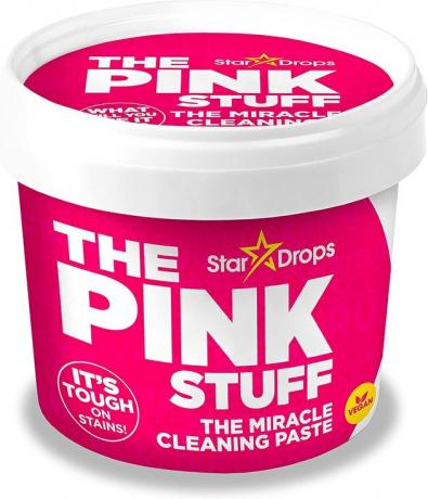 Pink Stuff es una pasta rosa no tóxica que se puede usar para limpiar una variedad de superficies en el hogar. Se puede usar para limpiar fregaderos, estufas, hornos, barbacoas, ollas y sartenes, muebles de exterior, electrodomésticos de acero inoxidable, manchas de óxido y más. También se la conoce como " La pasta limpiadora milagrosa".