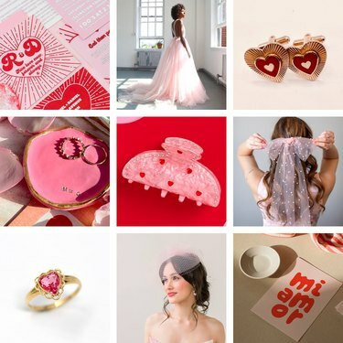 розовые и красные свадебные предметы