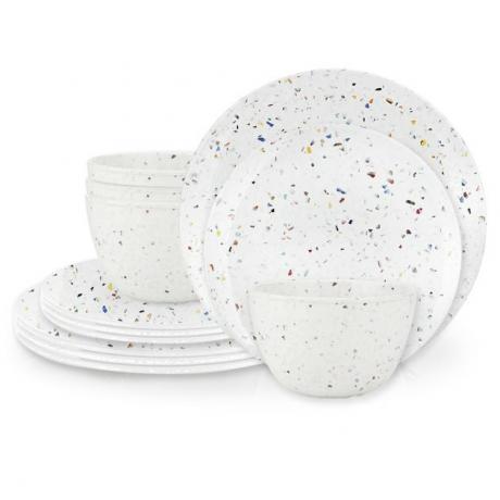 louça ecológica com inspiração em terrazzo branco
