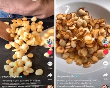 foto de cereal panqueca com xarope de bordo em uma tigela