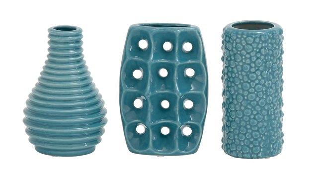 Decomode Modern Blue Ceramic Vase Trio, $ 37, 90