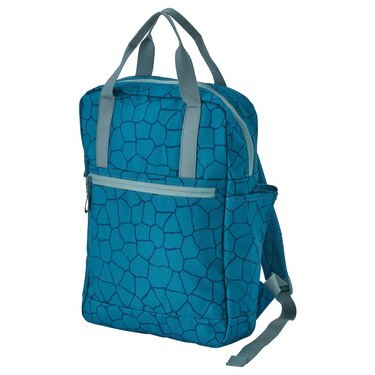 bolsa estampada azul com alças cinza