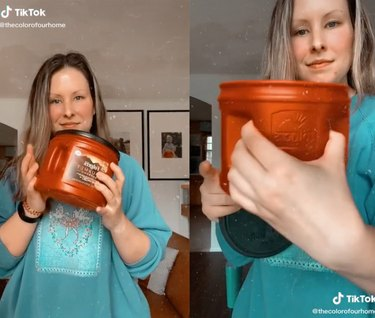 TikTok-kuvia naisesta, jolla on Folgers-kahvisäiliö