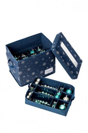 Caixa de armazenamento de ornamento azul com padrão de floco de neve