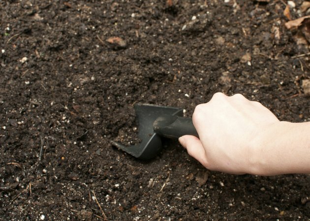 Grond graven met zwart tuingereedschap