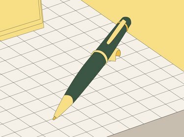 Иллюстрация темно-зеленой шариковой ручки с золотыми акцентами на поверхности с сеткой.