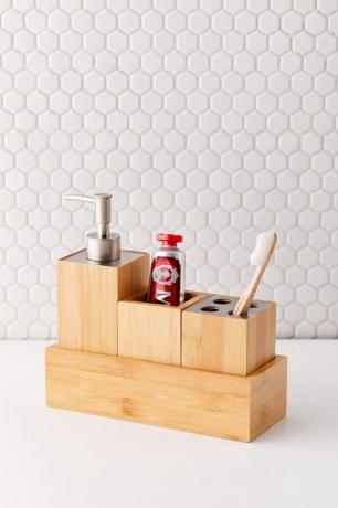 Conjunto de organizador de banheiro de bambu