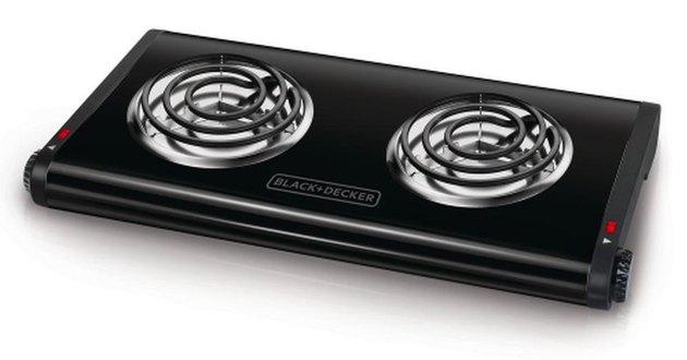 Queimador de fogão elétrico da Black + Decker 2 queimadores de 12 pol. Placa de aquecimento preta com controles de temperatura