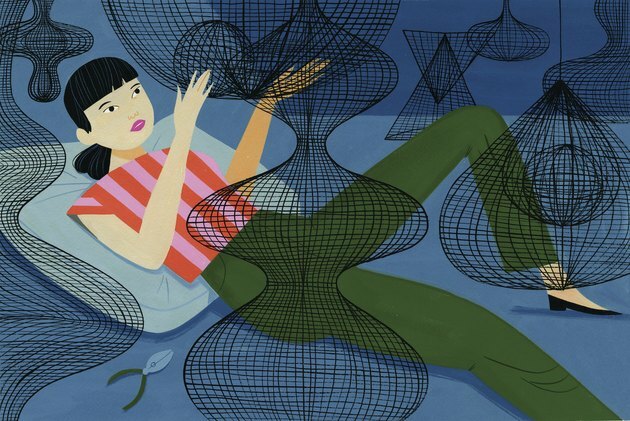 ilustração de Ruth Asawa com suas esculturas