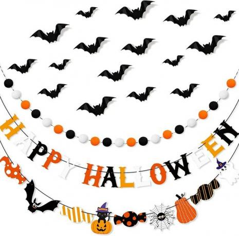 Entra nello spirito di Halloween con questo set di decorazioni di Halloween, che include ghirlande, striscioni e pipistrelli adesivi per le tue pareti.