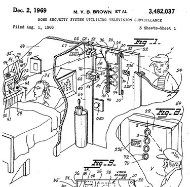 Patente 3.482.037 mostrando um diagrama do sistema de segurança de Marie Van Brittan Brown