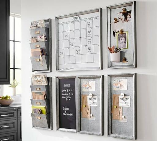Organização do ensino doméstico com suportes de arquivo de parede de metal, quadro branco, quadros magnéticos de metal, quadro negro.
