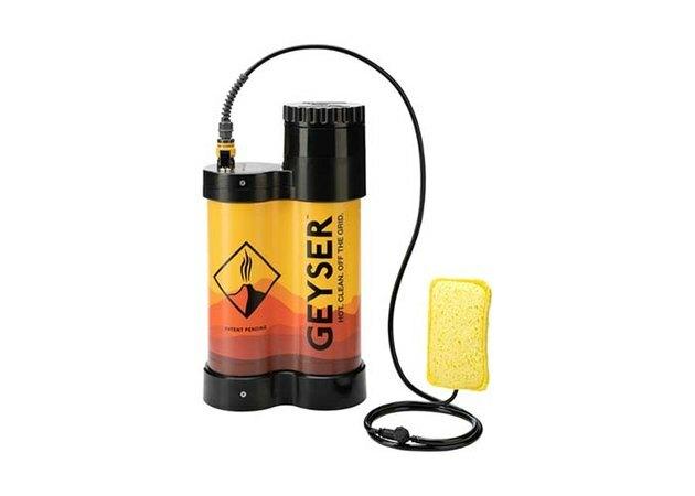 Chuveiro portátil da Geyser Systems com aquecedor