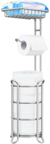 Extra toiletpapier binnen handbereik met deze vrijstaande toiletrolhouder. Het heeft een dispenser, ruimte voor extra toiletpapierrollen en een extra vak bovenop voor andere badkamerbenodigdheden.