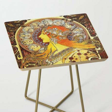 Kvadratinis zodiako šoninis stalas su auksinėmis kojelėmis