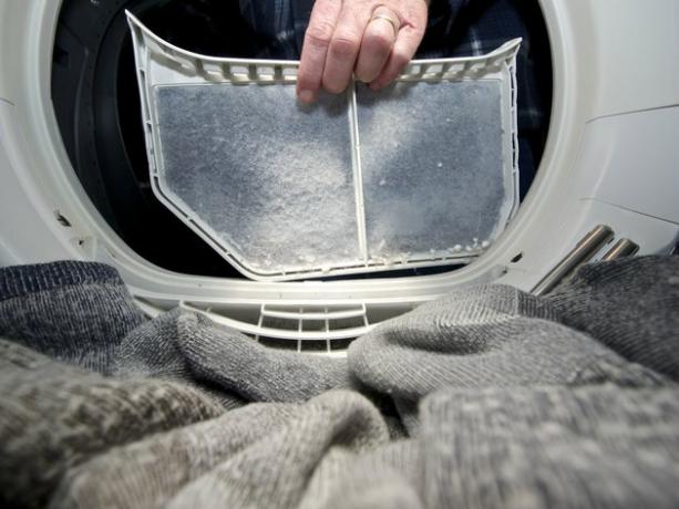 Se quitó la trampa de pelusa de la secadora de ropa para limpiar desde adentro.