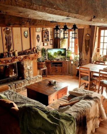 rustykalny salon w stylu hobbita