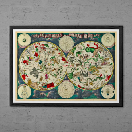 Juodojo rėmo mėnulio fazių spausdinimo horoskopo menas Zodiako spaudos astrologijos menas