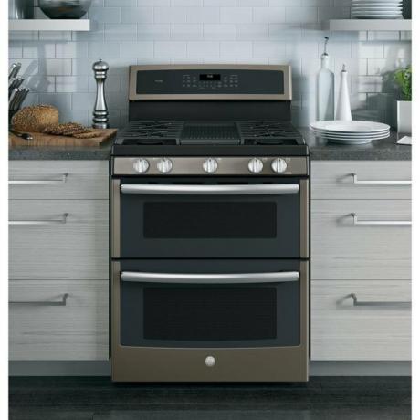 Fogão a gás de aço inoxidável com forno duplo e grelha