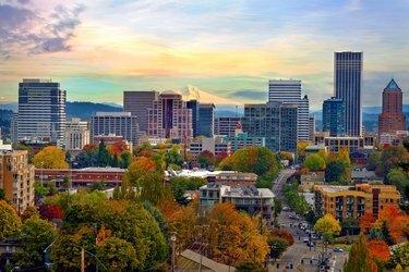 Portland Oregonin keskustan kaupunkikuva syksyllä