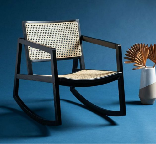 Cadeira de balanço contemporânea Lamps Plus feita com bengala preta brilhante