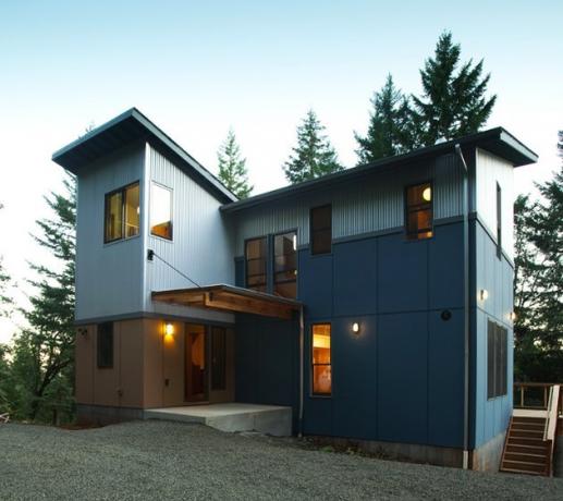 casa azul com azul janela exterior trime
