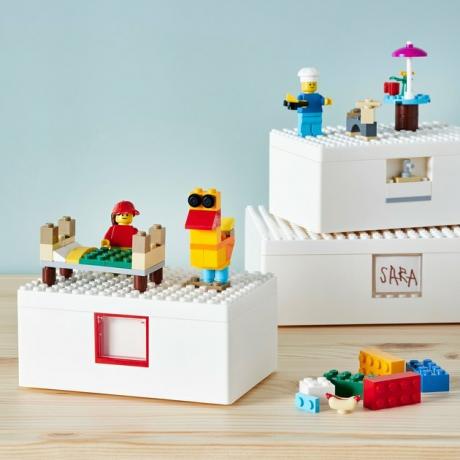 Conjunto de tijolos de Lego IKEA Bygglek 201 peças em balcão de madeira