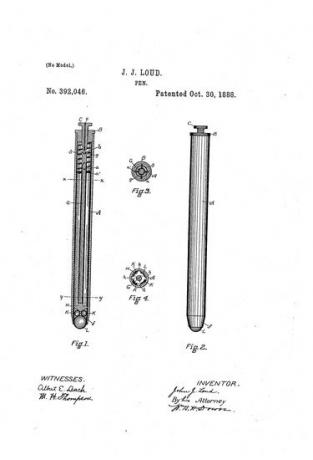 Johnas J. Loud patentas ir tušinuko piešinys.