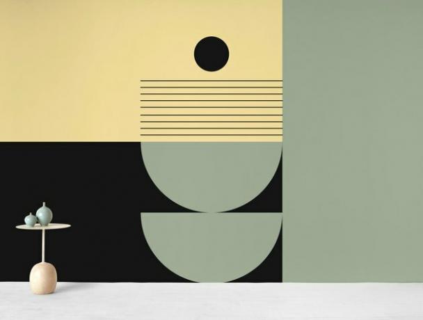 Bauhaus Wallpaper Papel de parede geométrico contemporâneo verde e amarelo