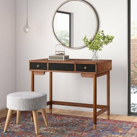AllModern Boleynwood Vanity so zrkadlom a šedou čalúnenou stoličkou