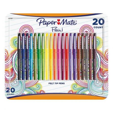 „Papermate Flair Pen“, įvairios spalvos, 20 skaičių, 14,99 USD
