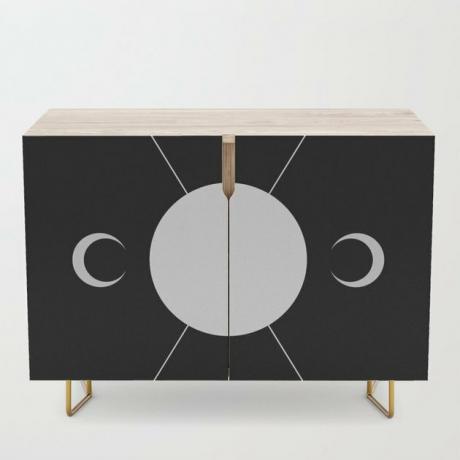Credenza inspirado na lua em preto e bétula com pernas de aço