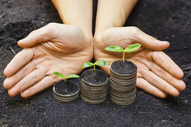 manos sosteniendo tress creciendo en monedas