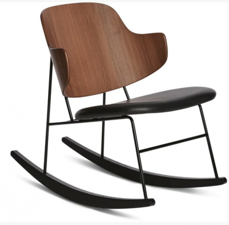 Cadeira de balanço contemporânea Design Within Reach feita de madeira dobrada e couro