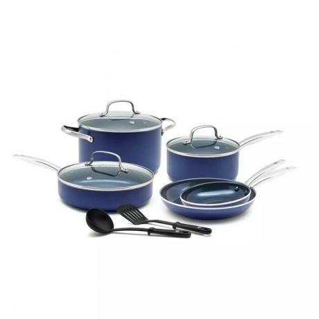 Conjunto de panelas de cerâmica azul marinho