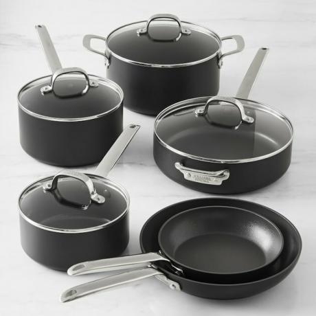 Conjunto de panelas de cerâmica preta e prata da Williams Sonoma