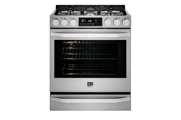 melhor fogão a gás LG STUDIO 6.3 cu. pés Alcance deslizante de gás habilitado para Smart Wi-Fi com ProBake Convection®