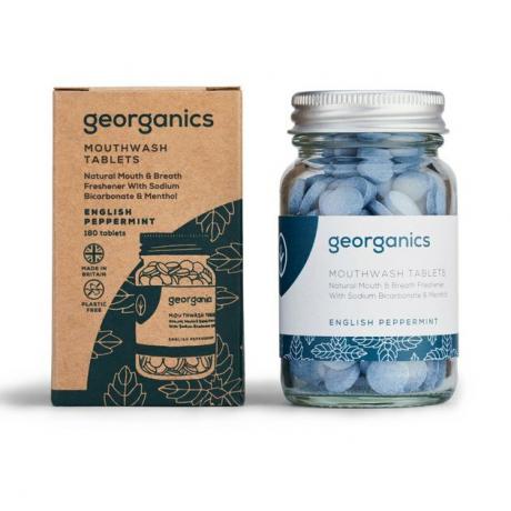 Comprimidos para bochechos naturais da Georganics em hortelã