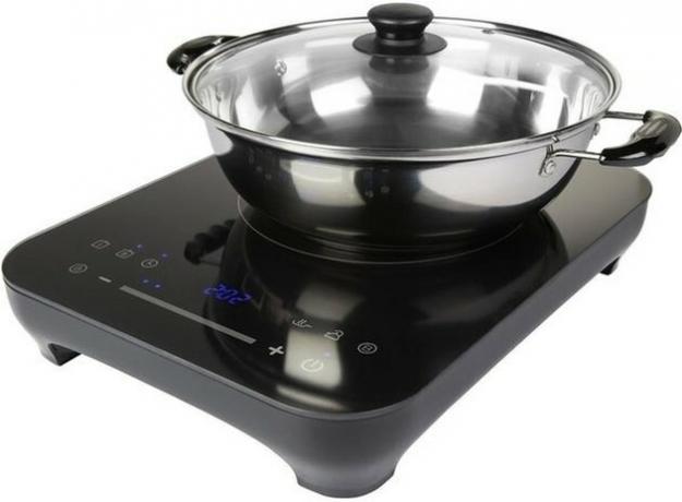 Queimador elétrico de fogão portátil de indução Midea com frigideira 9 "e tampa de vidro